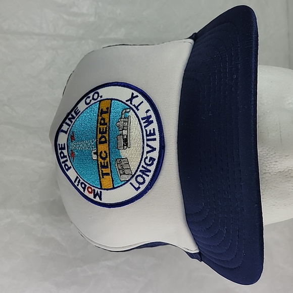 Vintage Mobil Pipeline Tec Dept Trucker Hat Blue/White - Picture 1 of 12
